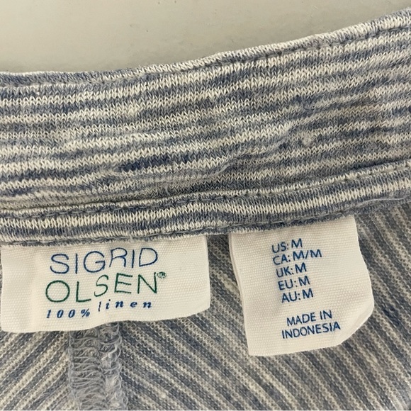 Sigrid Olsen Linen Tank Top Medium V-Neck Sleeveless Blue Stripe - Picture 5 of 5